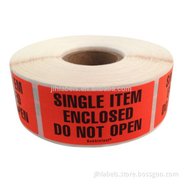 Single Item Enclosed Do Not Open Labels 500/roll 1" x 2" Fluorescent red Label